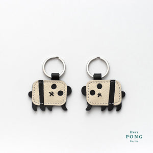 A Pair of mini Panda Leather Keychain + Linocut Greeting Card