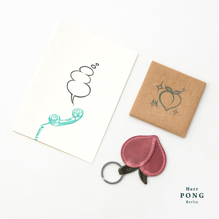 Small Peach Key Holder + Telephone Dialog box linocut Greeting card