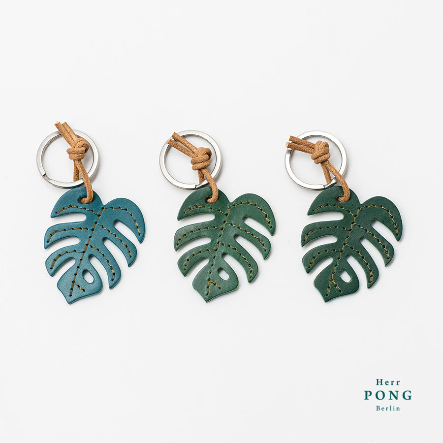 Mini Monstera Leaf Leather Keychain x 1 + Hand printed greeting card s –  Herr PONG Berlin