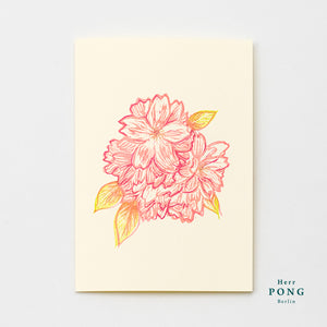Sakura Cherry Blossom Brooch + linocut print greeting card