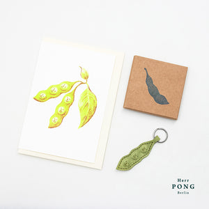 Edamame Soy bean Keychain with Riso print Greeting card