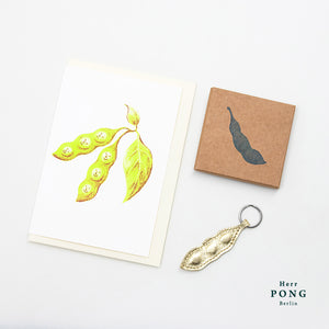 Edamame Soy bean Keychain with Riso print Greeting card