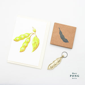 Edamame Soy bean Keychain with Riso print Greeting card