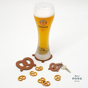 Mini-Brezel-Schlüsselanhänger aus Leder x 1 + Grußkarten-Geschenkset