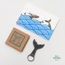 Load image into Gallery viewer, The Whale Tail Leather Keychain + Risograph Print Greeting Card