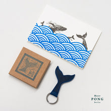Load image into Gallery viewer, The Whale Tail Leather Keychain + Risograph Print Greeting Card