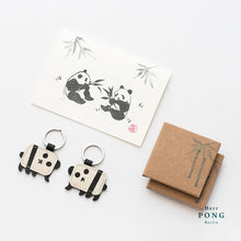 Load image into Gallery viewer, A Pair of mini Panda Leather Keychain + Linocut Greeting Card