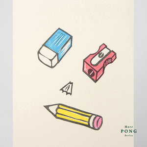 Kleiner Bleistift-Leder-Schlüsselanhänger + Linolschnitt-Grußkarte