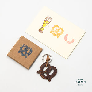 Mini Leather Pretzel Keychain x 1 + Greeting card Gift set