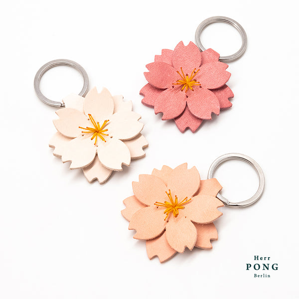 Sakura Kirschblüten-Schlüsselanhänger + Linoldruck-Grußkarte
