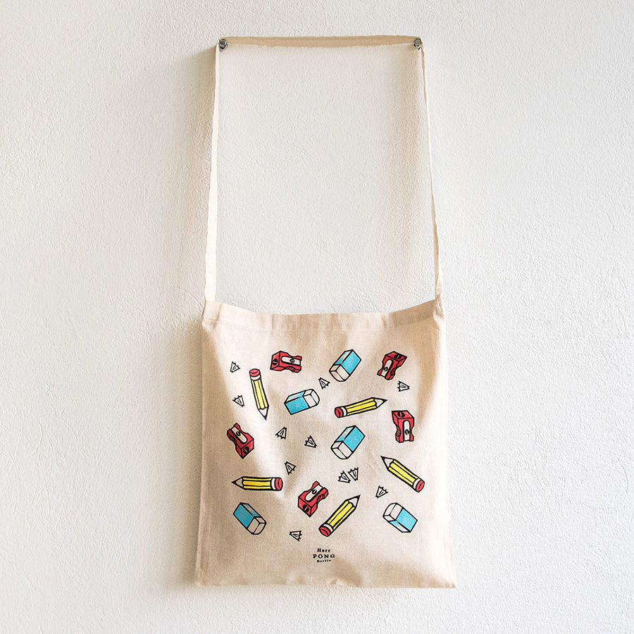 Stationery Silk Screen Print on Light Cotton Crossbody Bag