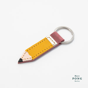 Kleiner Bleistift-Leder-Schlüsselanhänger + Linolschnitt-Grußkarte
