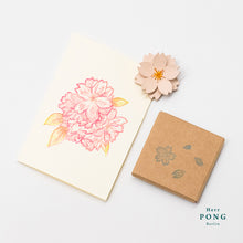 Load image into Gallery viewer, Sakura Cherry Blossom Brooch + linocut print greeting card