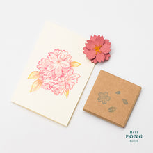 Laden Sie das Bild in den Galerie-Viewer, Sakura Cherry Blossom Brooch + linocut print greeting card