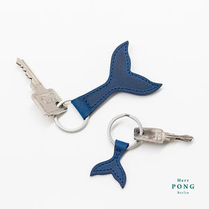 The Whale Tail Leather Keychain Pair (1 Big + 1 small )  + Riso Print Greeting Card